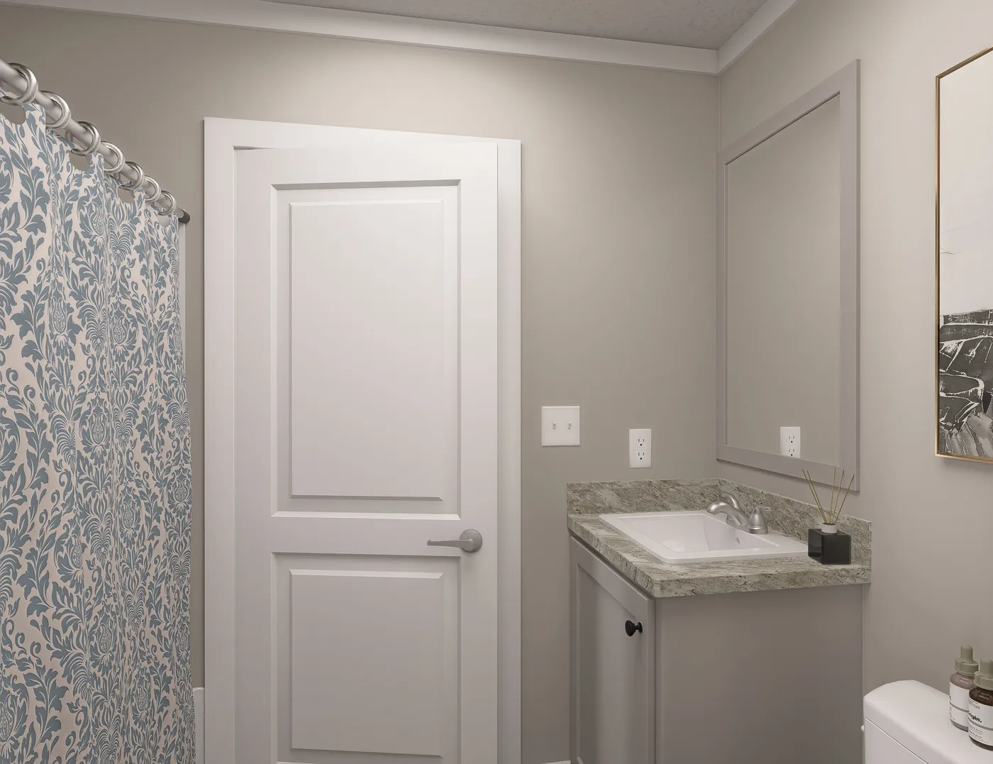 The BROOKLINE FLEX 32 WIDE Guest Bathroom. This Manufactured Mobile Home features 4 bedrooms and 3 baths.