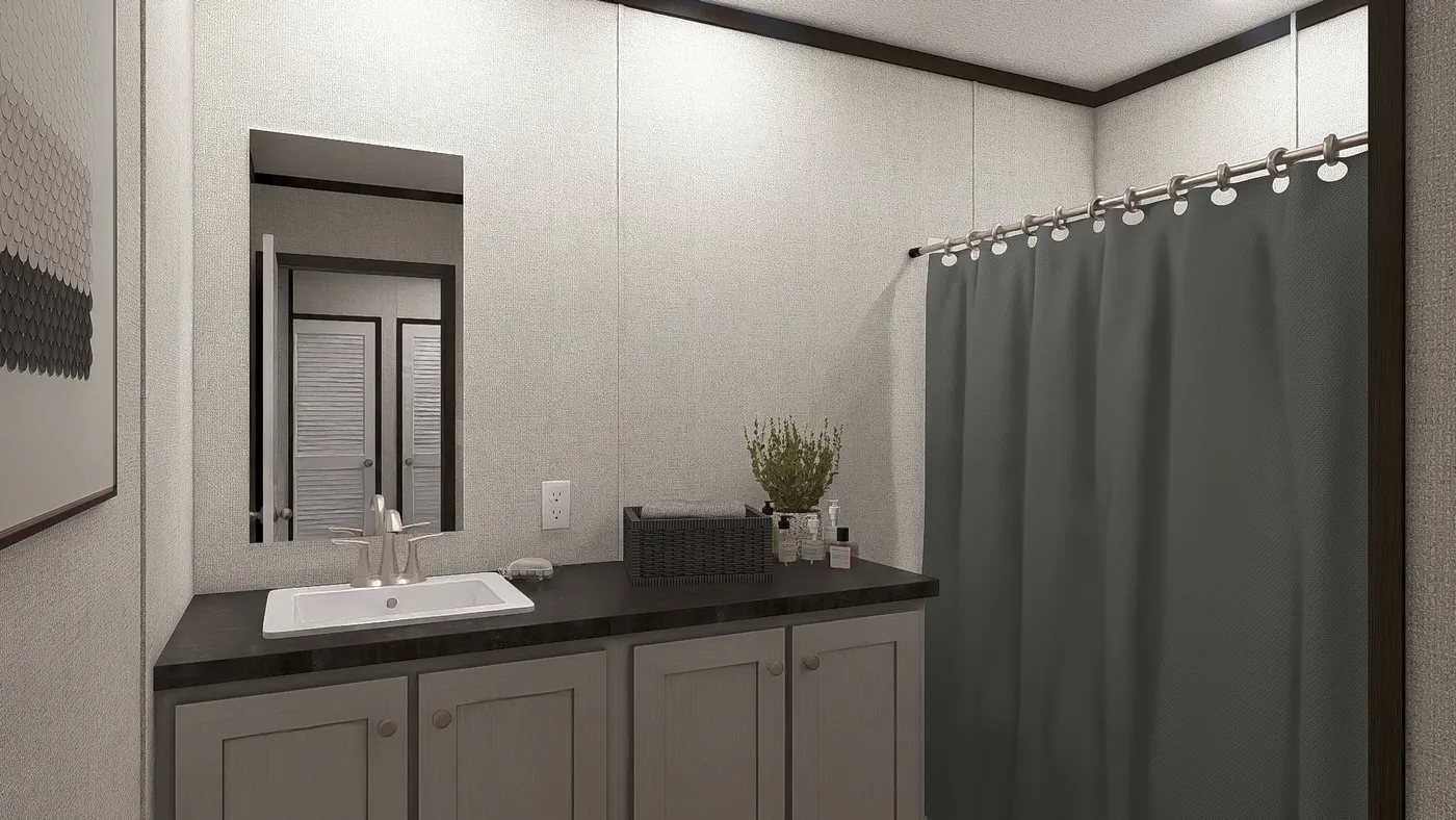 The REVEAL Guest Bathroom. This Manufactured Mobile Home features 3 bedrooms and 2 baths.
