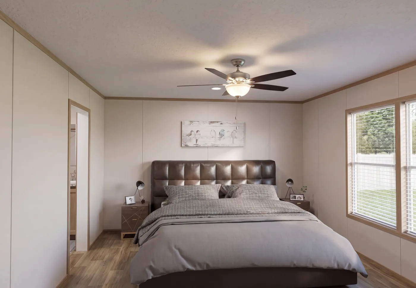 The THE MOUNTAINEER 72 Primary Bedroom. This Manufactured Mobile Home features 3 bedrooms and 2 baths.