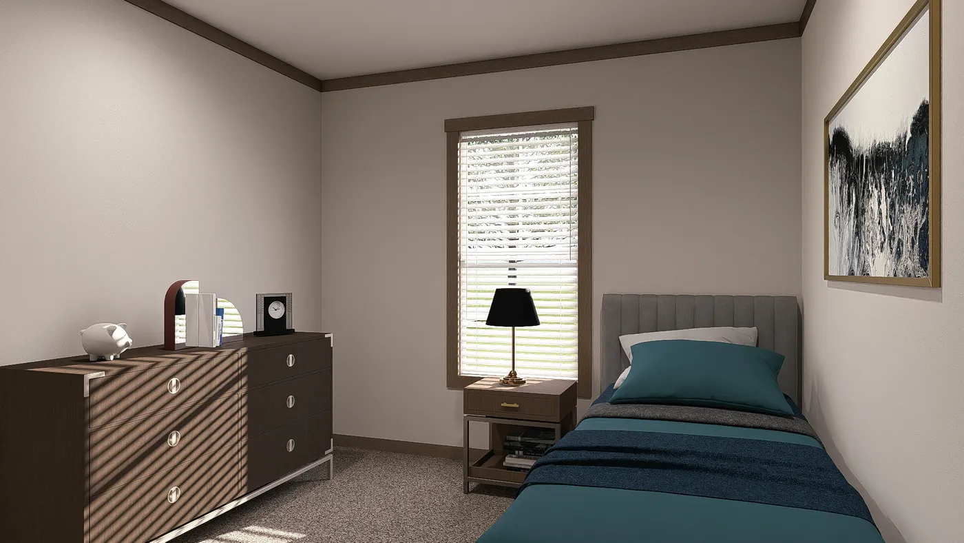 The FARM 4 FLEX Guest Bedroom. This Manufactured Mobile Home features 4 bedrooms and 3 baths.