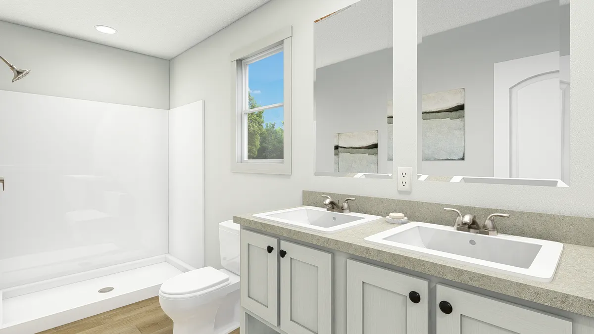 The ABBEY ROAD Primary Bathroom. This Manufactured Mobile Home features 3 bedrooms and 2 baths.