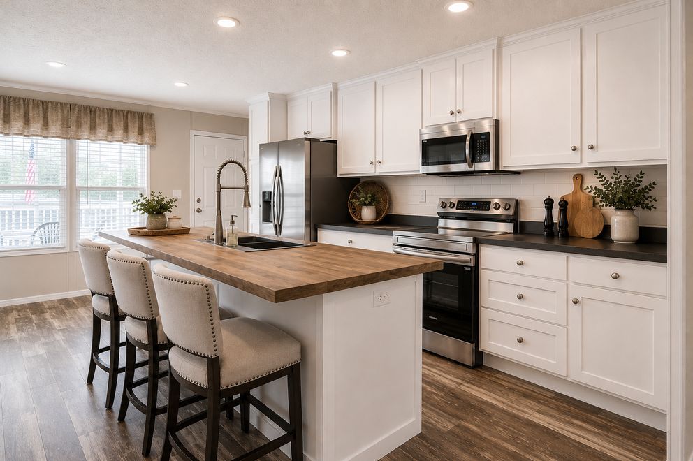 The NORTHSHORE Kitchen. This Manufactured Mobile Home features 3 bedrooms and 2 baths.