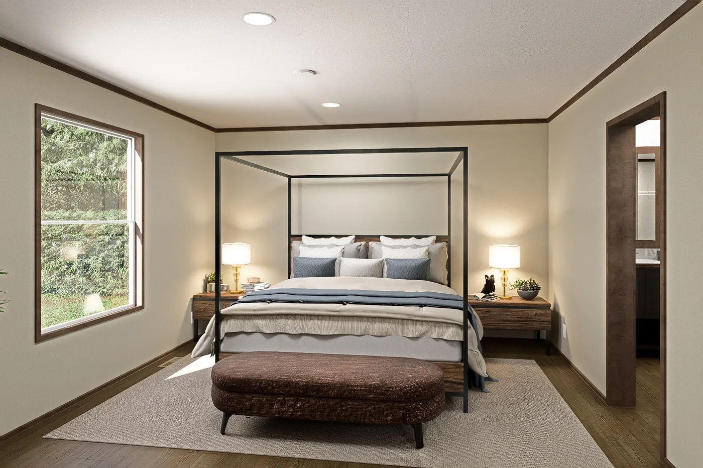 The SNOWCAP Primary Bedroom. This Manufactured Mobile Home features 4 bedrooms and 3 baths.