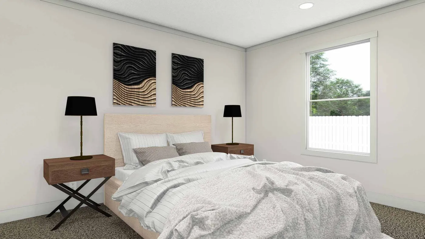 The UNDER PRESSURE Primary Bedroom. This Manufactured Mobile Home features 3 bedrooms and 2 baths.