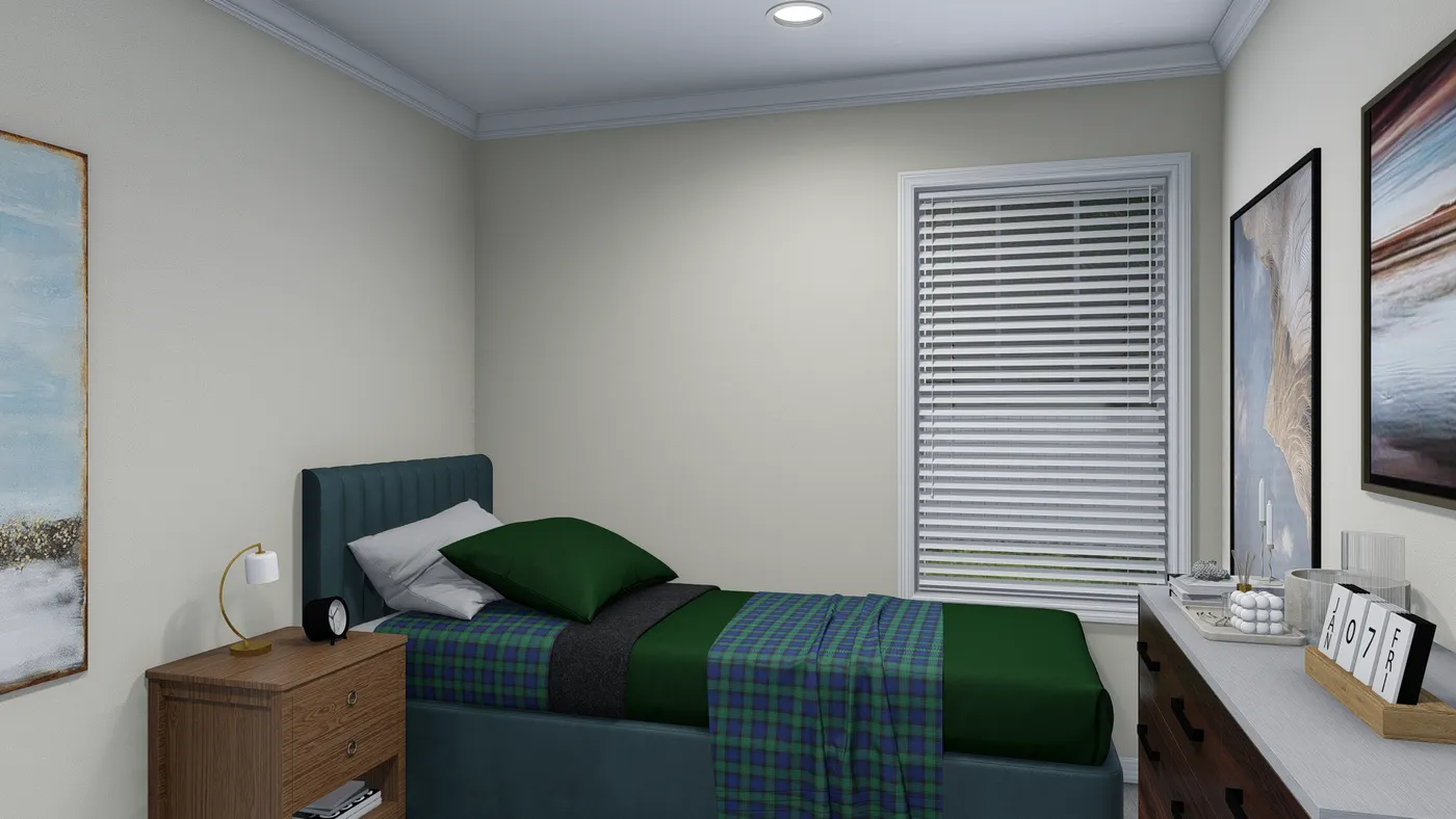 The 5404 "FONTANA" 7616 Bedroom. This Manufactured Mobile Home features 3 bedrooms and 2 baths.