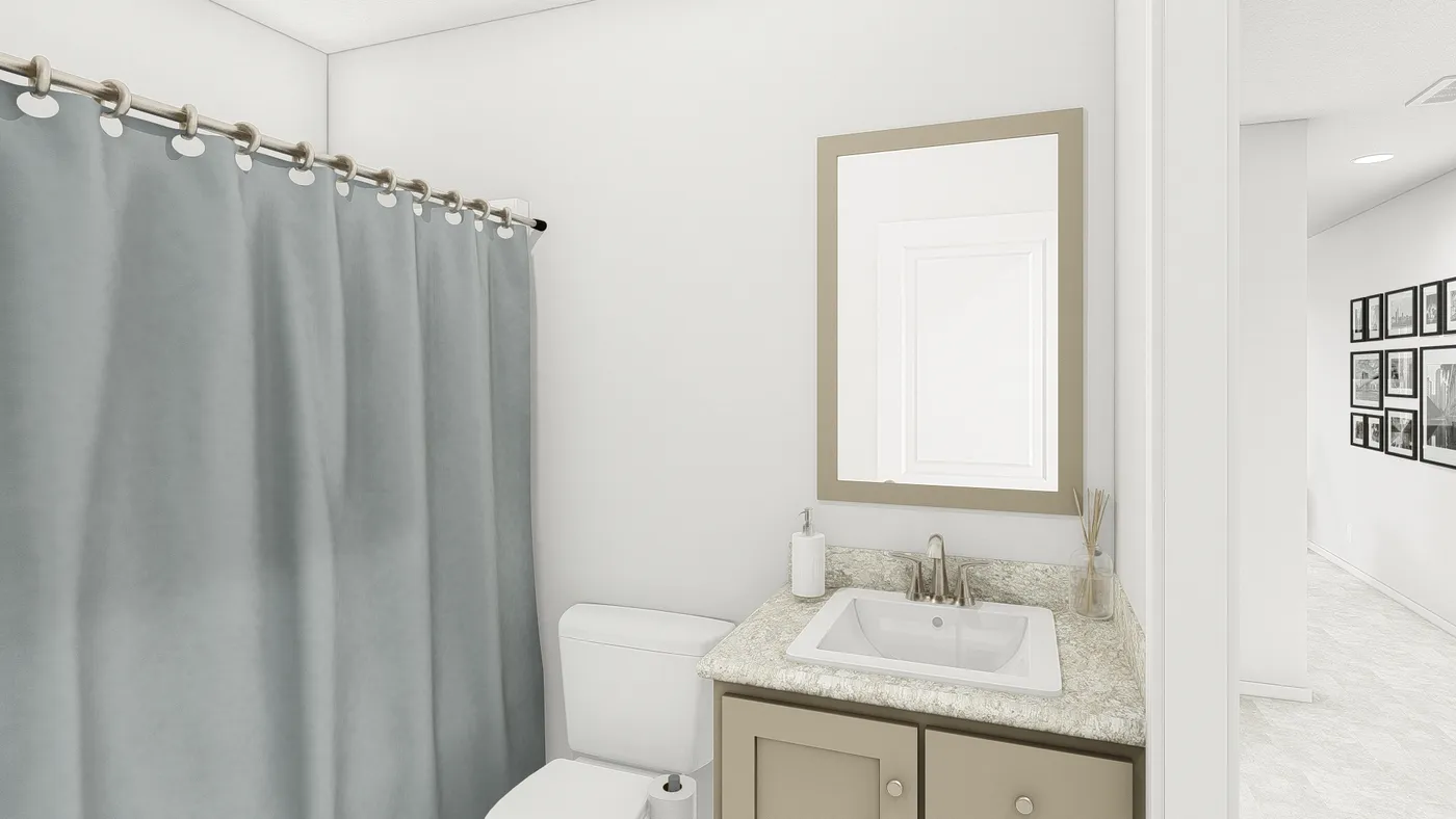 The DRM603N 1560'            DREAM Guest Bathroom. This Manufactured Mobile Home features 2 bedrooms and 2 baths.