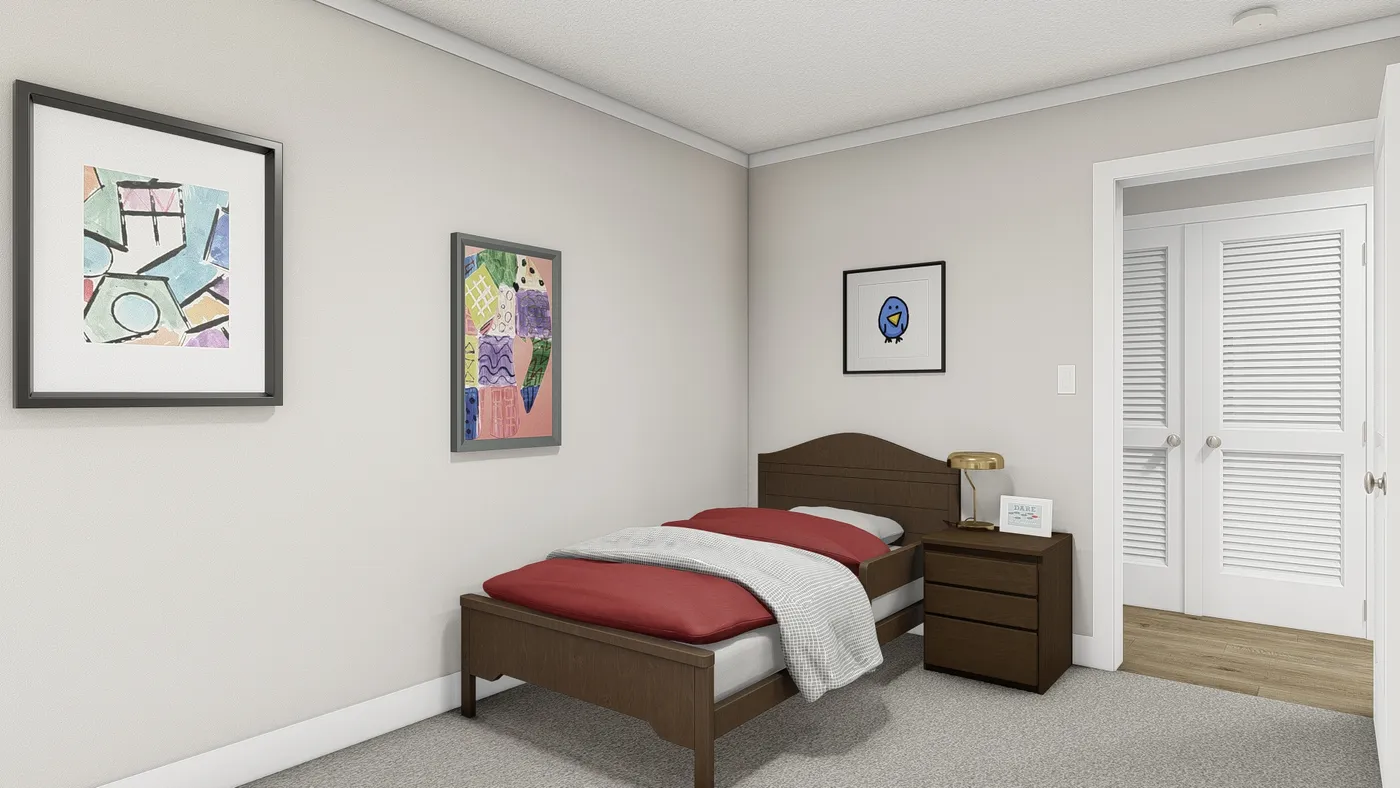 The UNDER PRESSURE Guest Bedroom. This Manufactured Mobile Home features 3 bedrooms and 2 baths.