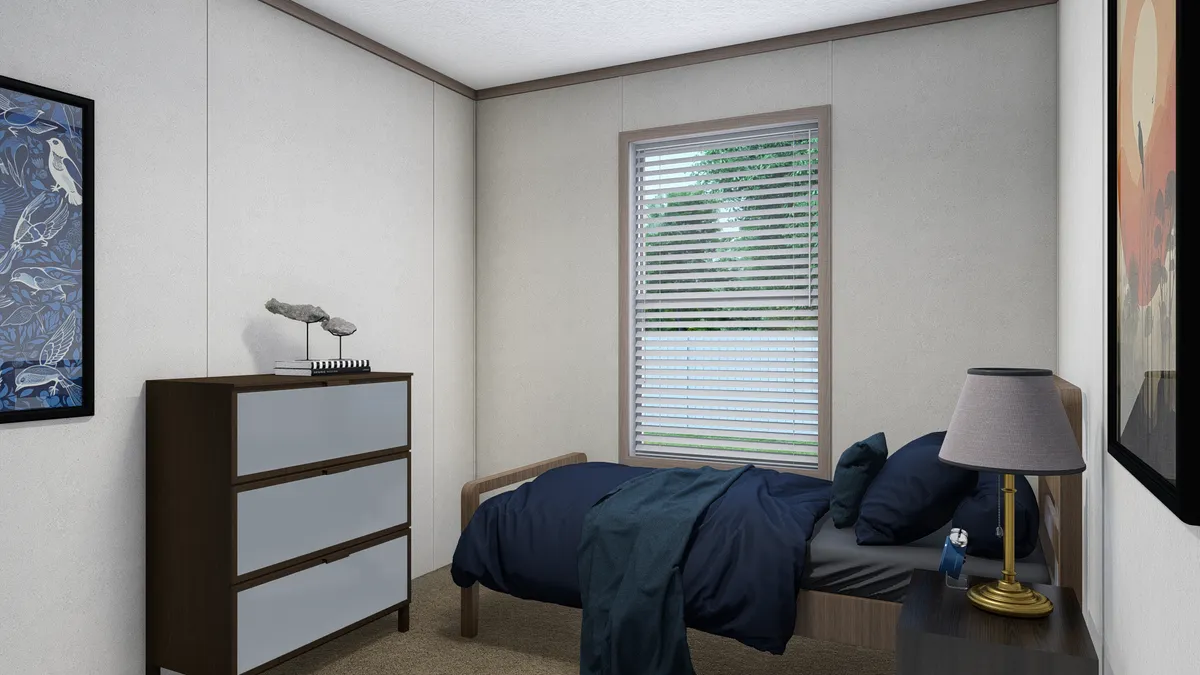 The 6016-4791 THE PULSE Guest Bedroom. This Manufactured Mobile Home features 2 bedrooms and 2 baths.