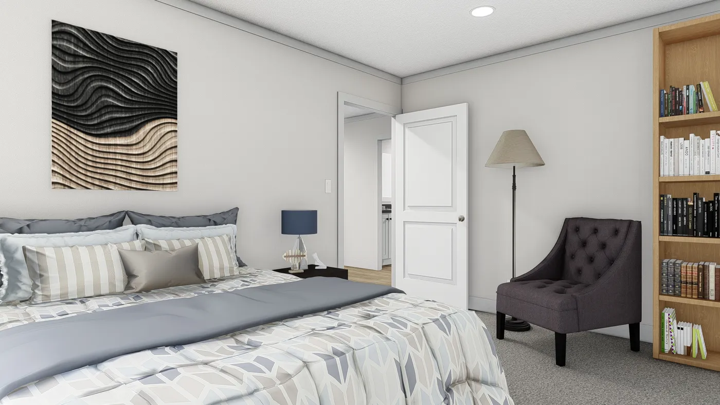 The ROCKET MAN Guest Bedroom. This Manufactured Mobile Home features 3 bedrooms and 2 baths.