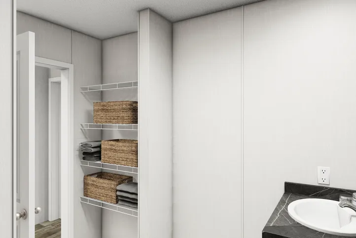 The JADE Guest Bathroom. This Manufactured Mobile Home features 2 bedrooms and 1 bath.