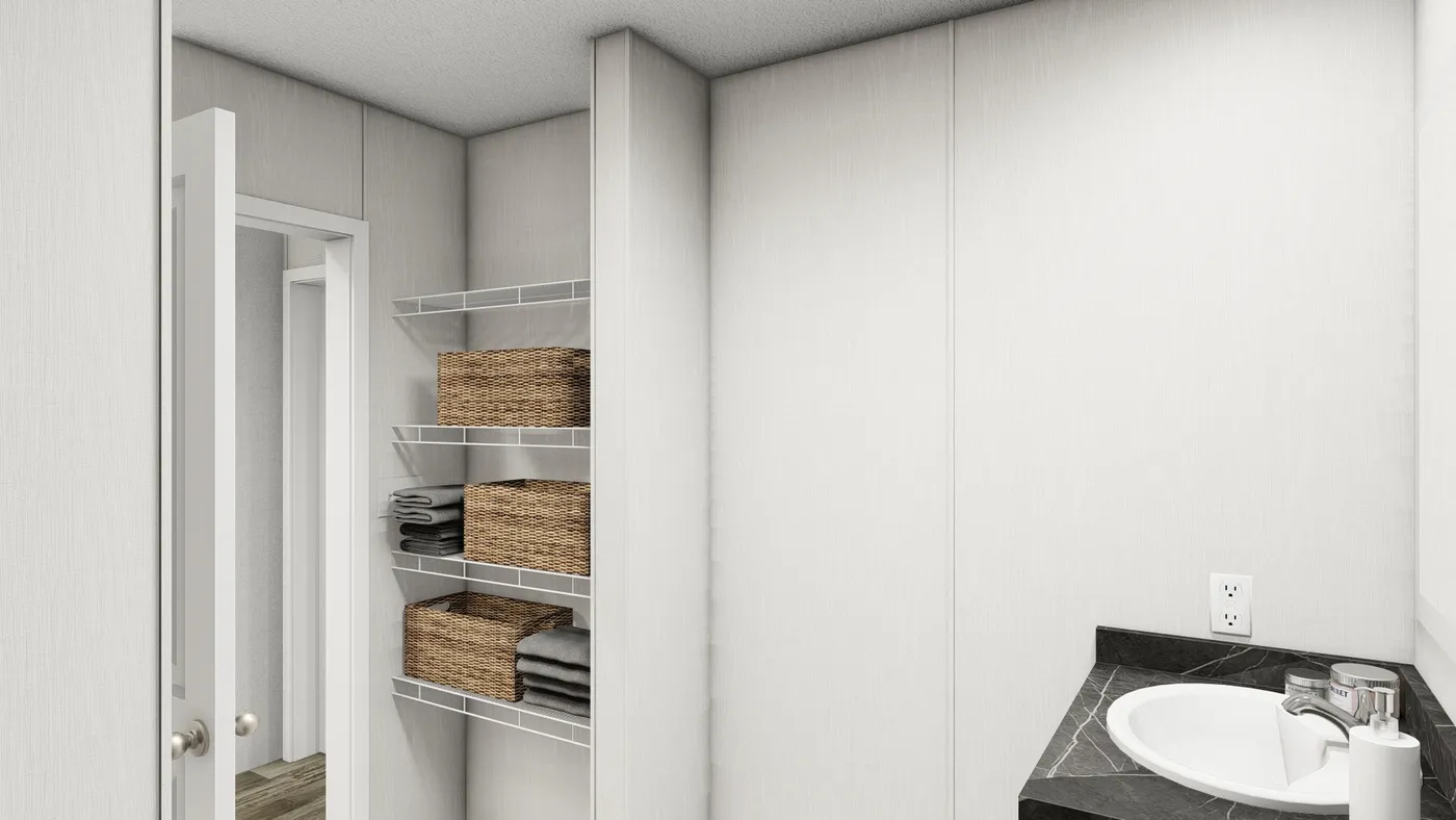 The JADE Guest Bathroom. This Manufactured Mobile Home features 2 bedrooms and 1 bath.