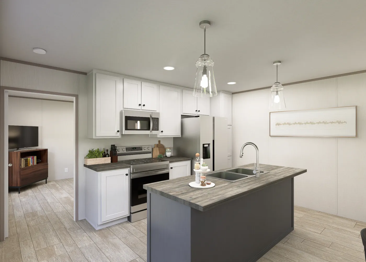 The FLEX COASTAL BREEZE Kitchen. This Manufactured Mobile Home features 3 bedrooms and 2 baths.