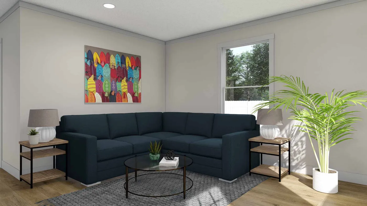 The ROCKET MAN Family Room. This Manufactured Mobile Home features 3 bedrooms and 2 baths.