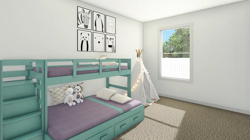 The UNDER PRESSURE Bedroom. This Manufactured Mobile Home features 3 bedrooms and 2 baths.