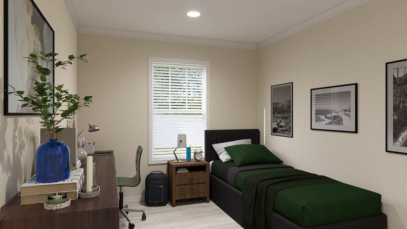 The 3031 "BIRDIE" 6428 Bedroom. This Manufactured Mobile Home features 4 bedrooms and 2 baths.