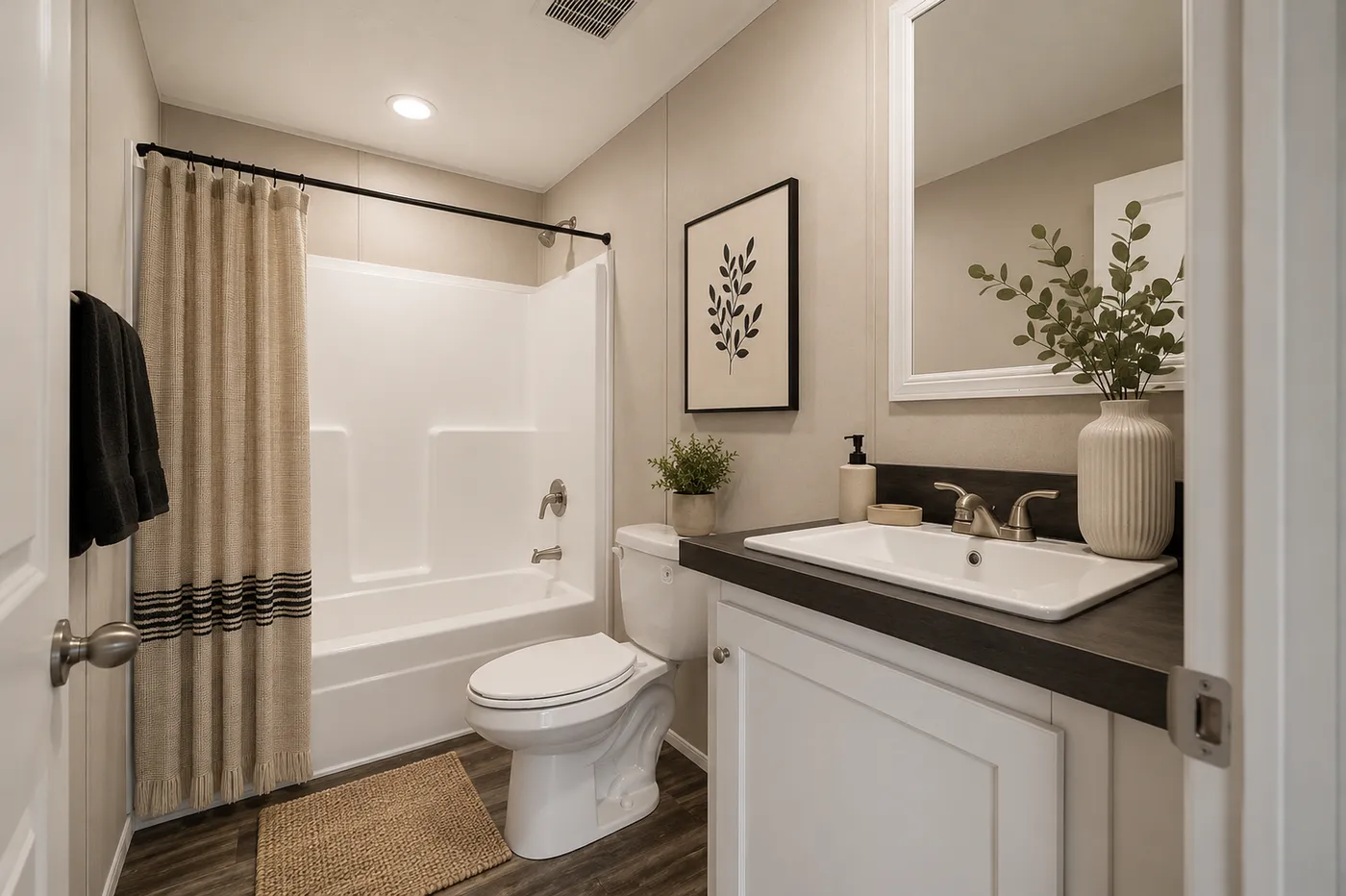 The NORTHSHORE Guest Bathroom. This Manufactured Mobile Home features 3 bedrooms and 2 baths.