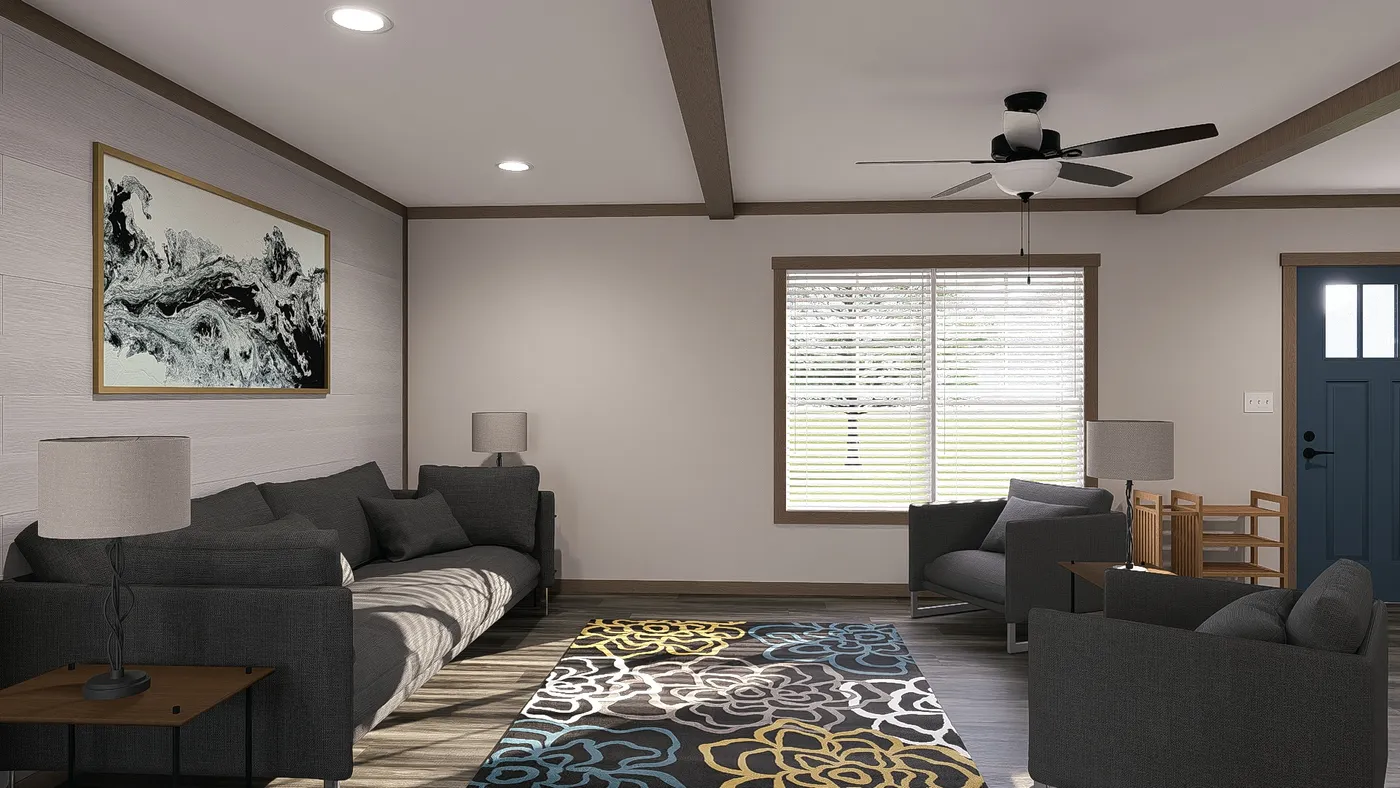 The FARM 4 FLEX Living Room. This Manufactured Mobile Home features 4 bedrooms and 3 baths.