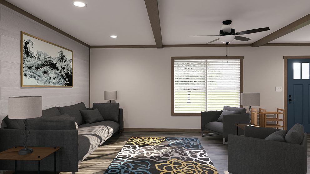 The FARM 4 FLEX Living Room. This Manufactured Mobile Home features 4 bedrooms and 3 baths.