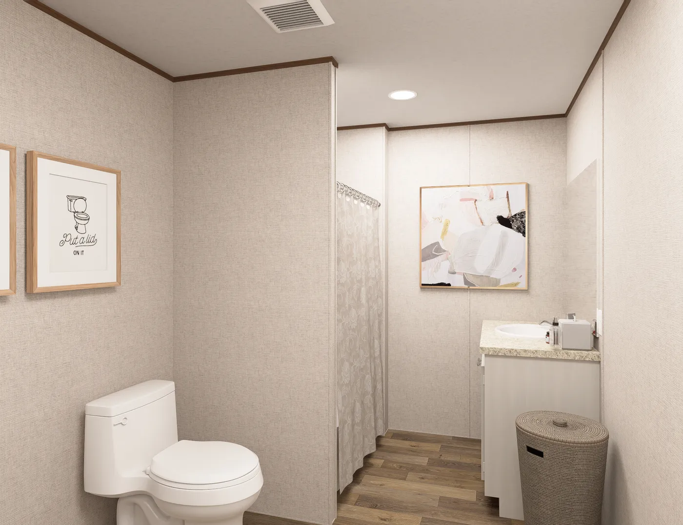 The SPRUCE Primary Bathroom. This Manufactured Mobile Home features 3 bedrooms and 2 baths.
