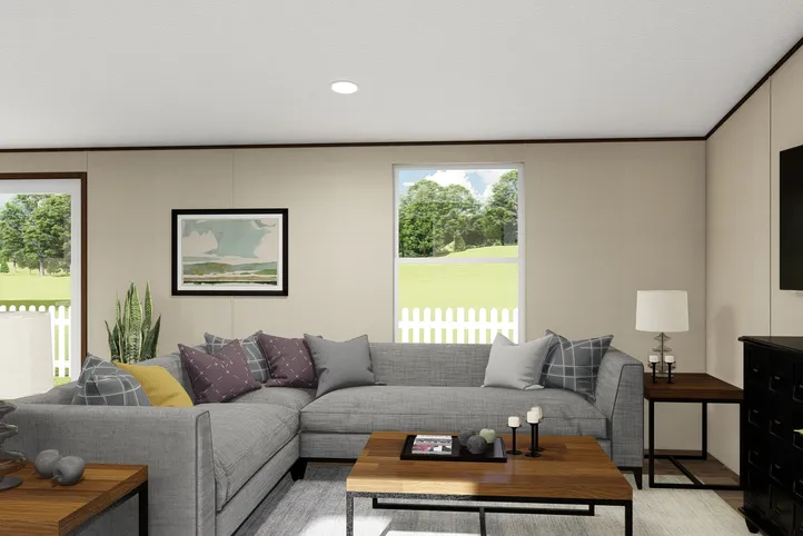 The SPLENDOR Living Room. This Manufactured Mobile Home features 3 bedrooms and 2 baths.