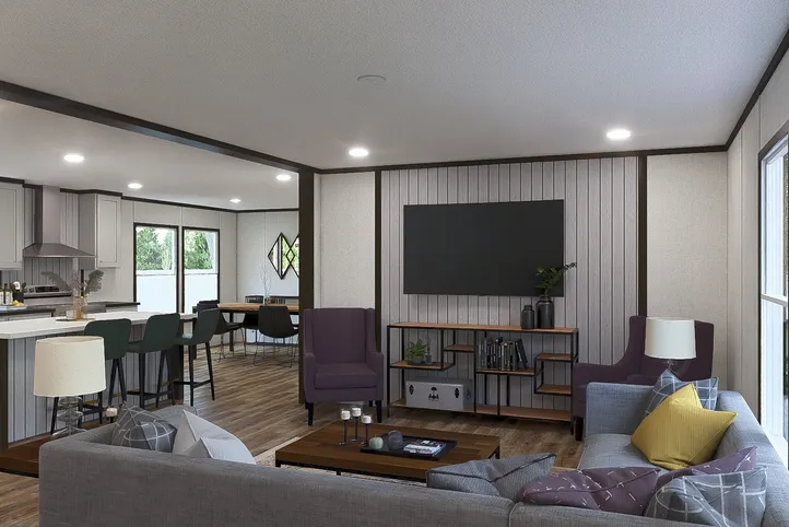 The OCCASION Living Room. This Manufactured Mobile Home features 4 bedrooms and 2 baths.