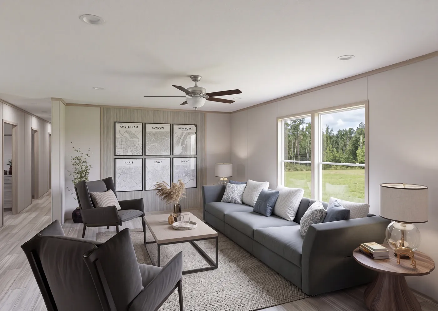The THE MOUNTAINEER 76 Living Room. This Manufactured Mobile Home features 4 bedrooms and 2 baths.