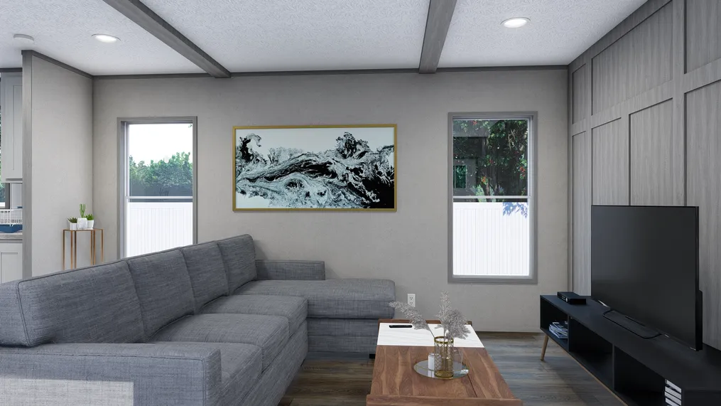 The EMERALD Living Room. This Manufactured Mobile Home features 3 bedrooms and 2 baths.