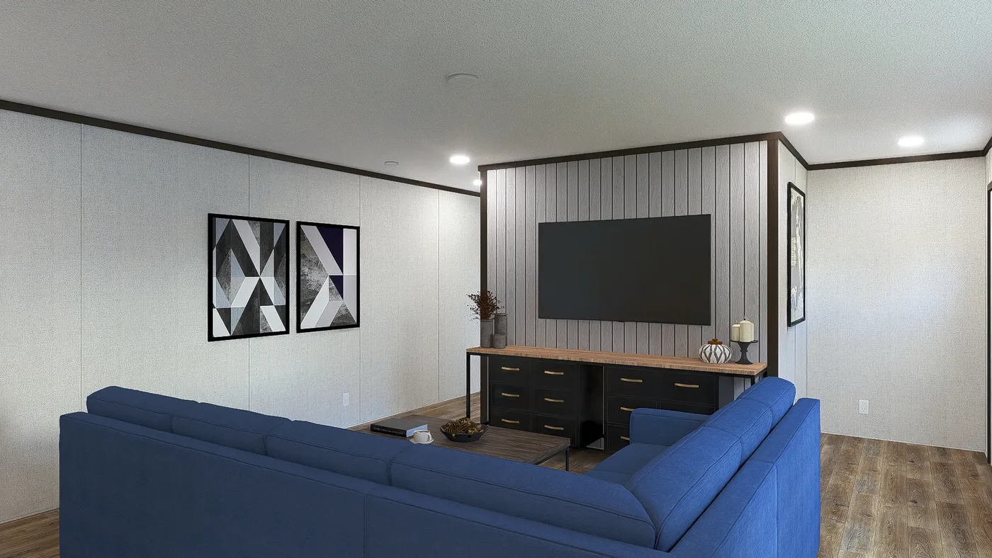 The GRAND Living Room. This Manufactured Mobile Home features 3 bedrooms and 2 baths.