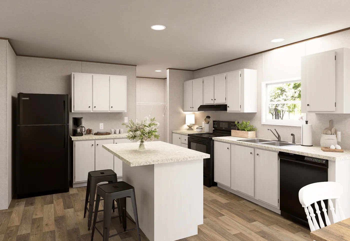 The SPRUCE Kitchen. This Manufactured Mobile Home features 3 bedrooms and 2 baths.