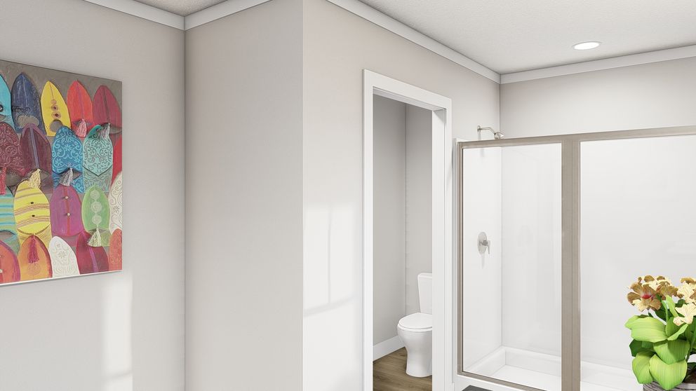 The LIMELIGHT Primary Bathroom. This Manufactured Mobile Home features 3 bedrooms and 2 baths.