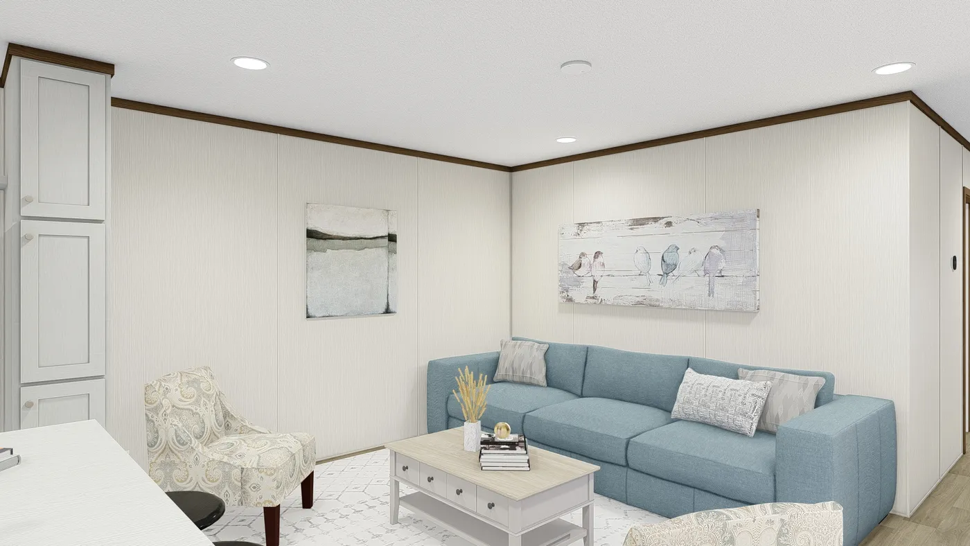 The THE INTUITION Living Room. This Manufactured Mobile Home features 3 bedrooms and 2 baths.