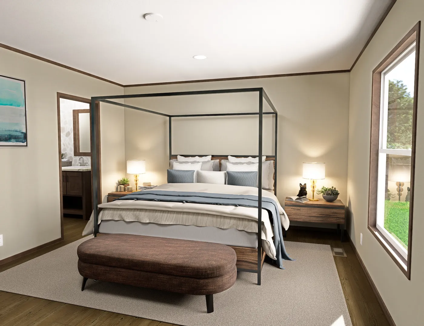 The MOROCCO Primary Bedroom. This Manufactured Mobile Home features 4 bedrooms and 2 baths.