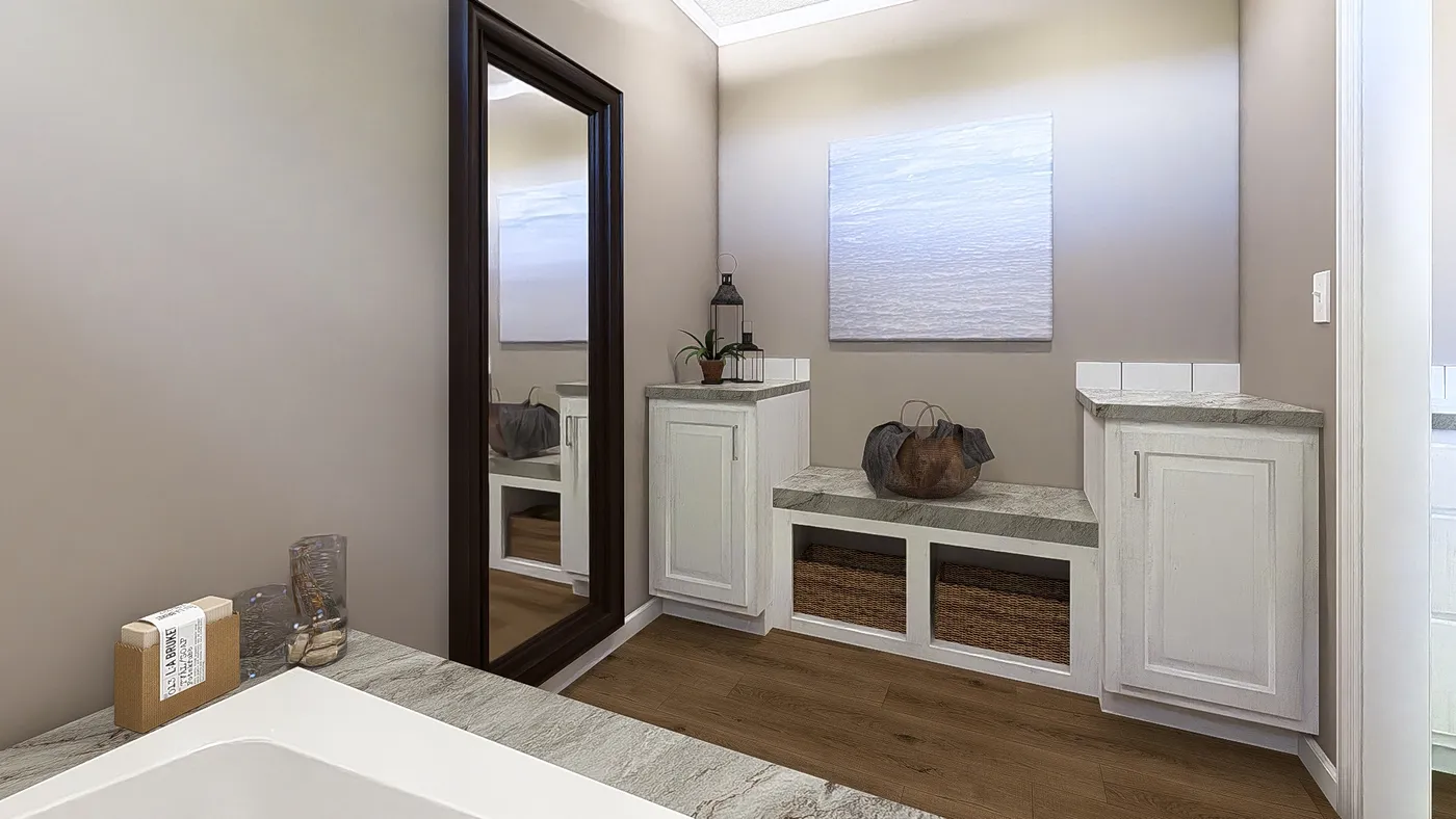 The THE ABIGAIL II Primary Bathroom. This Manufactured Mobile Home features 3 bedrooms and 2 baths.