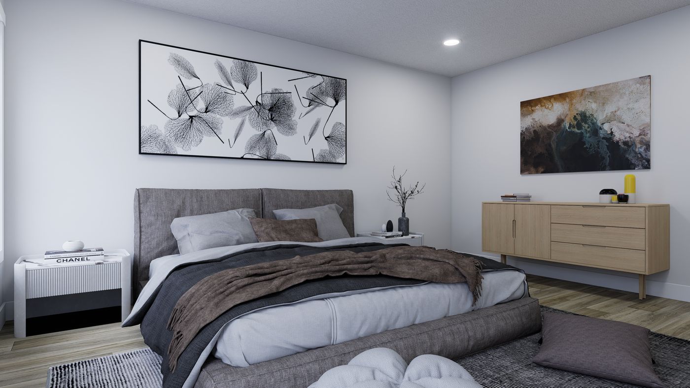 The RIGHT CHOICE 75 Primary Bedroom. This Manufactured Mobile Home features 4 bedrooms and 2 baths.