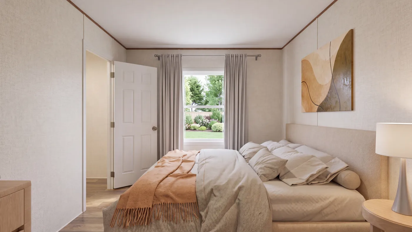 The SPRUCE Bedroom. This Manufactured Mobile Home features 3 bedrooms and 2 baths.