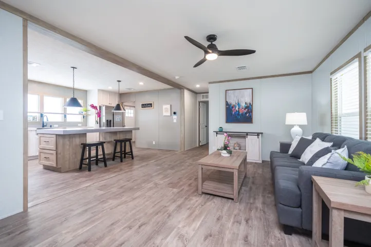 The BLUEBONNET BREEZE Living Room. This Manufactured Mobile Home features 3 bedrooms and 2 baths.