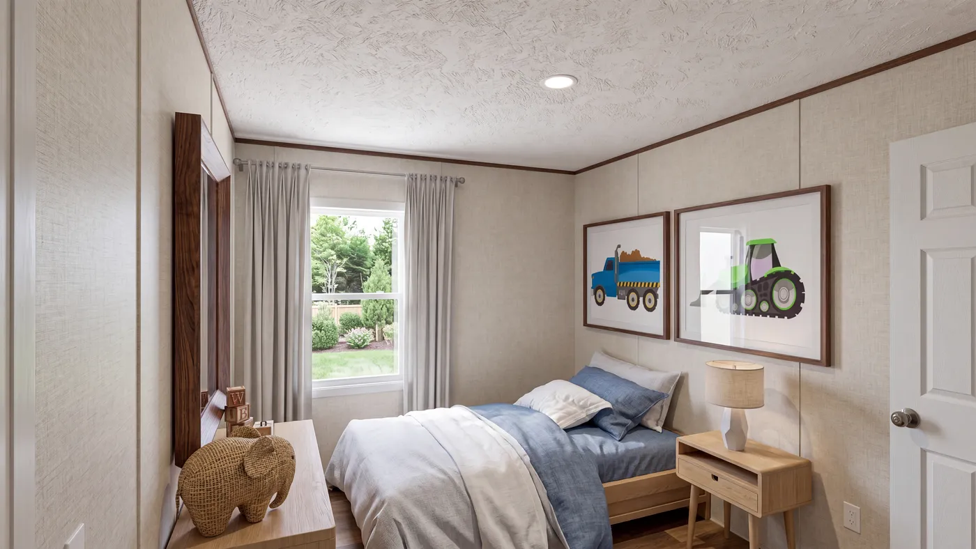 The OAK Bedroom. This Manufactured Mobile Home features 4 bedrooms and 2 baths.