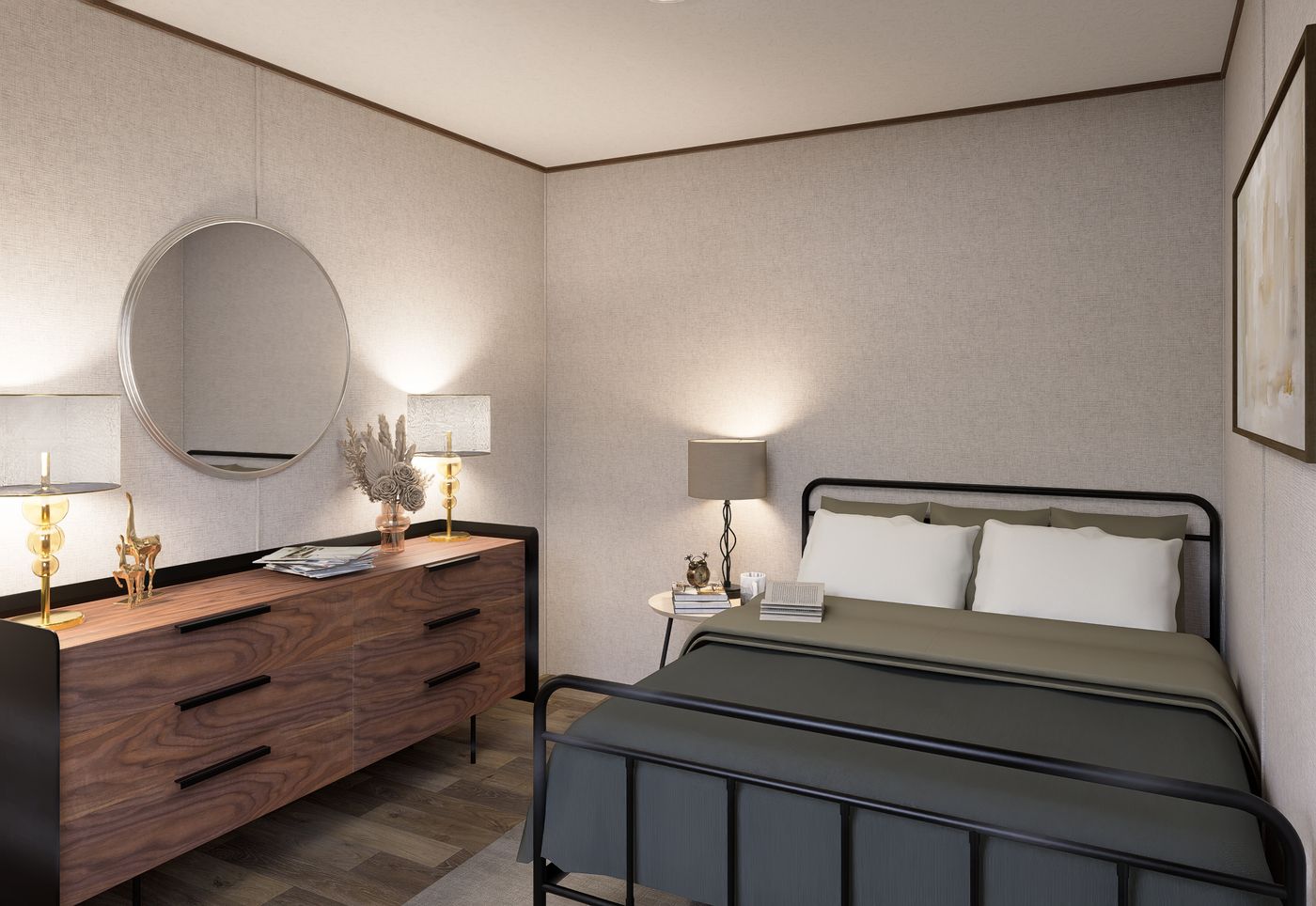 The TULIP Primary Bedroom. This Manufactured Mobile Home features 2 bedrooms and 1 bath.