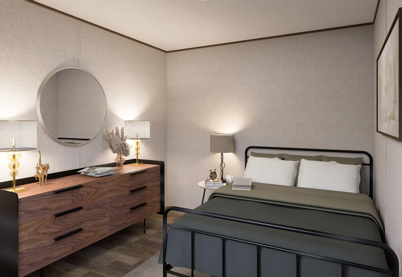 The TULIP Primary Bedroom. This Manufactured Mobile Home features 2 bedrooms and 1 bath.