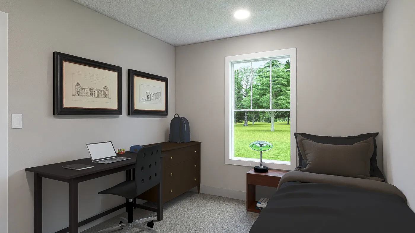 The HERE COMES THE SUN Guest Bedroom. This Manufactured Mobile Home features 3 bedrooms and 2 baths.