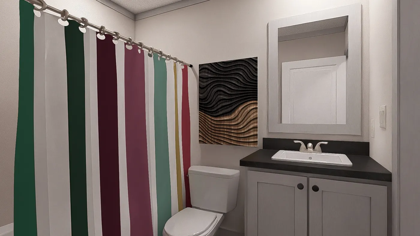 The RISING SUN Guest Bathroom. This Manufactured Mobile Home features 2 bedrooms and 2 baths.