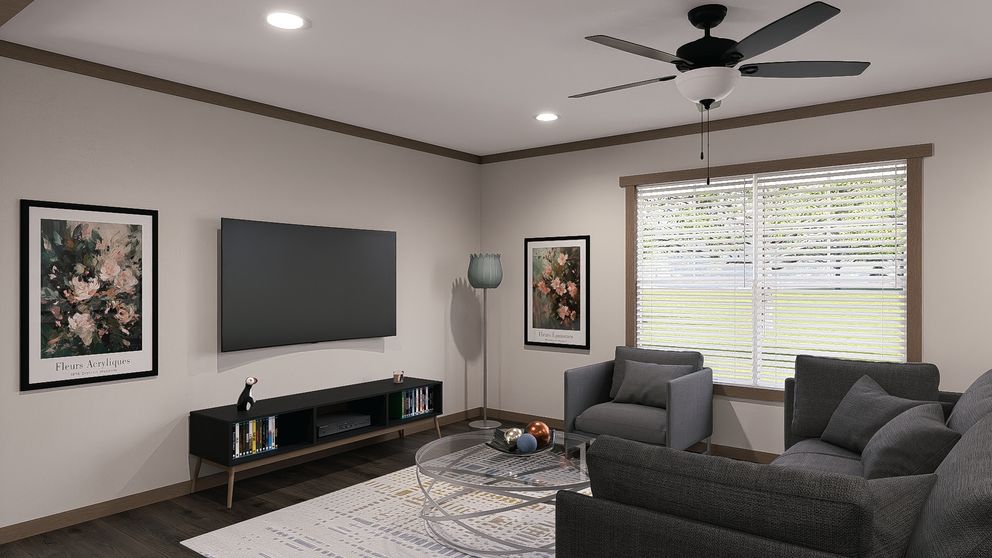 The ISABELLA Living Room. This Manufactured Mobile Home features 3 bedrooms and 2 baths.