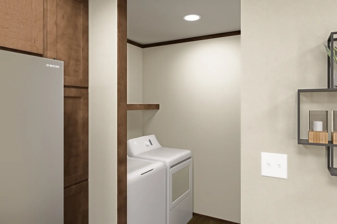 The POLO Utility Room. This Manufactured Mobile Home features 2 bedrooms and 1 bath.