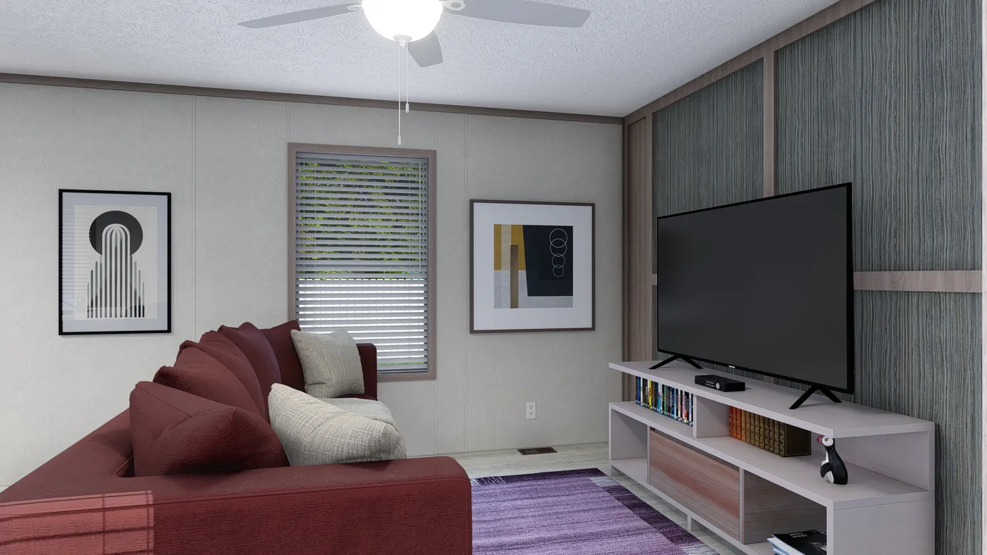 The 7616-4791 THE PULSE Living Room. This Manufactured Mobile Home features 3 bedrooms and 2 baths.
