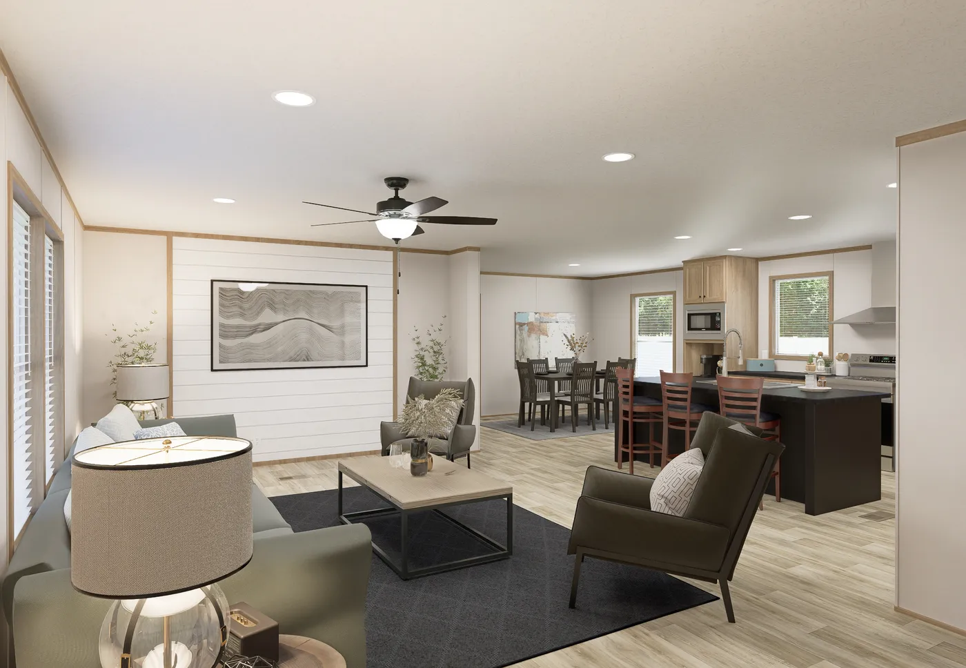 The THE MOUNTAINEER 72 Living Room. This Manufactured Mobile Home features 3 bedrooms and 2 baths.
