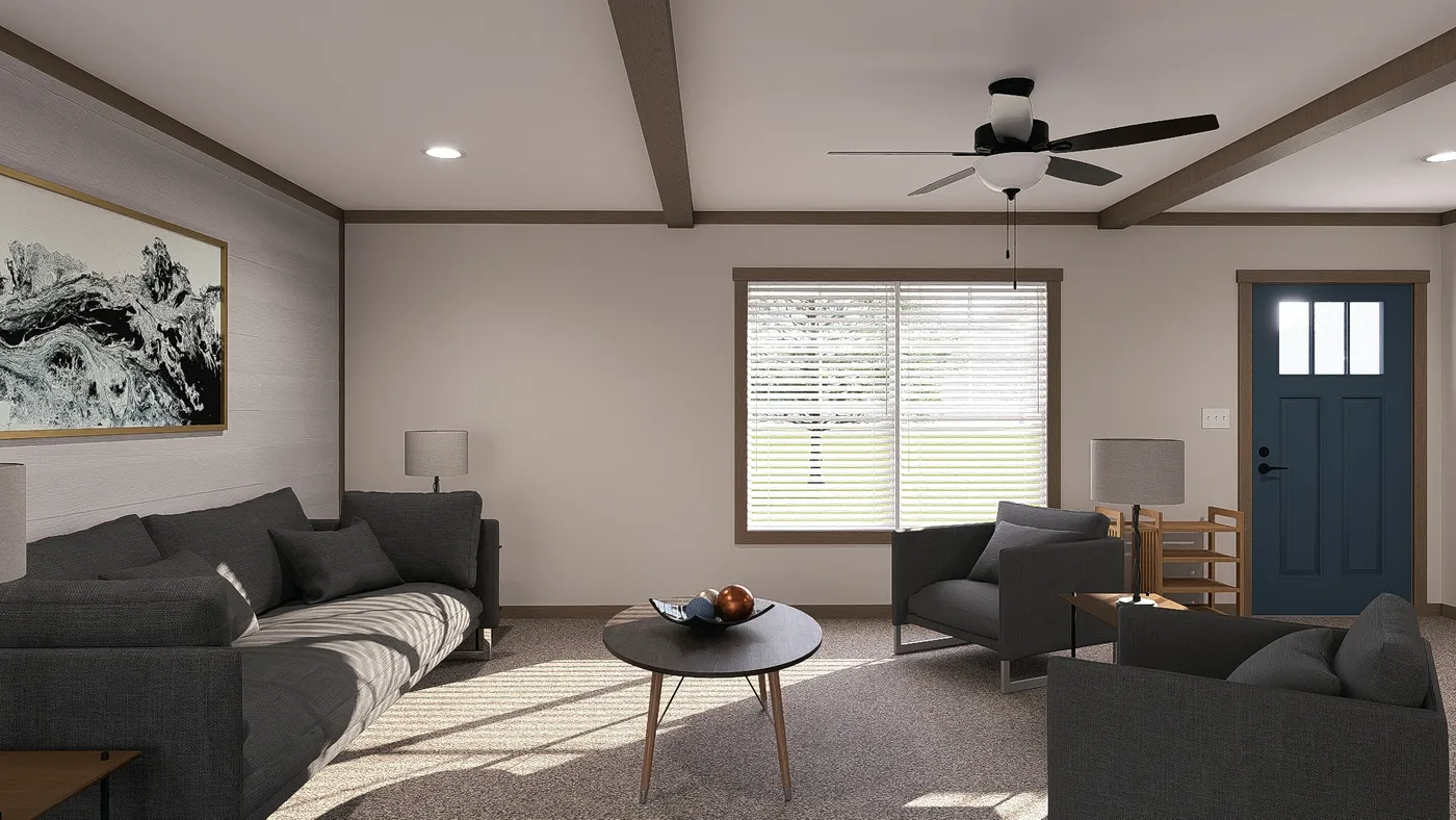 The FARM 4 FLEX ELITE Living Room. This Manufactured Mobile Home features 4 bedrooms and 3 baths.