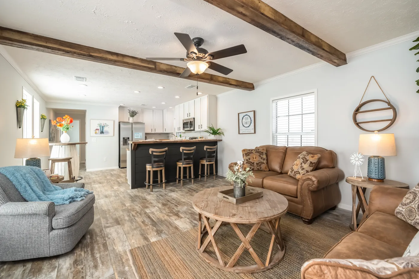 The THE MERCER Living Room. This Manufactured Mobile Home features 3 bedrooms and 2 baths.