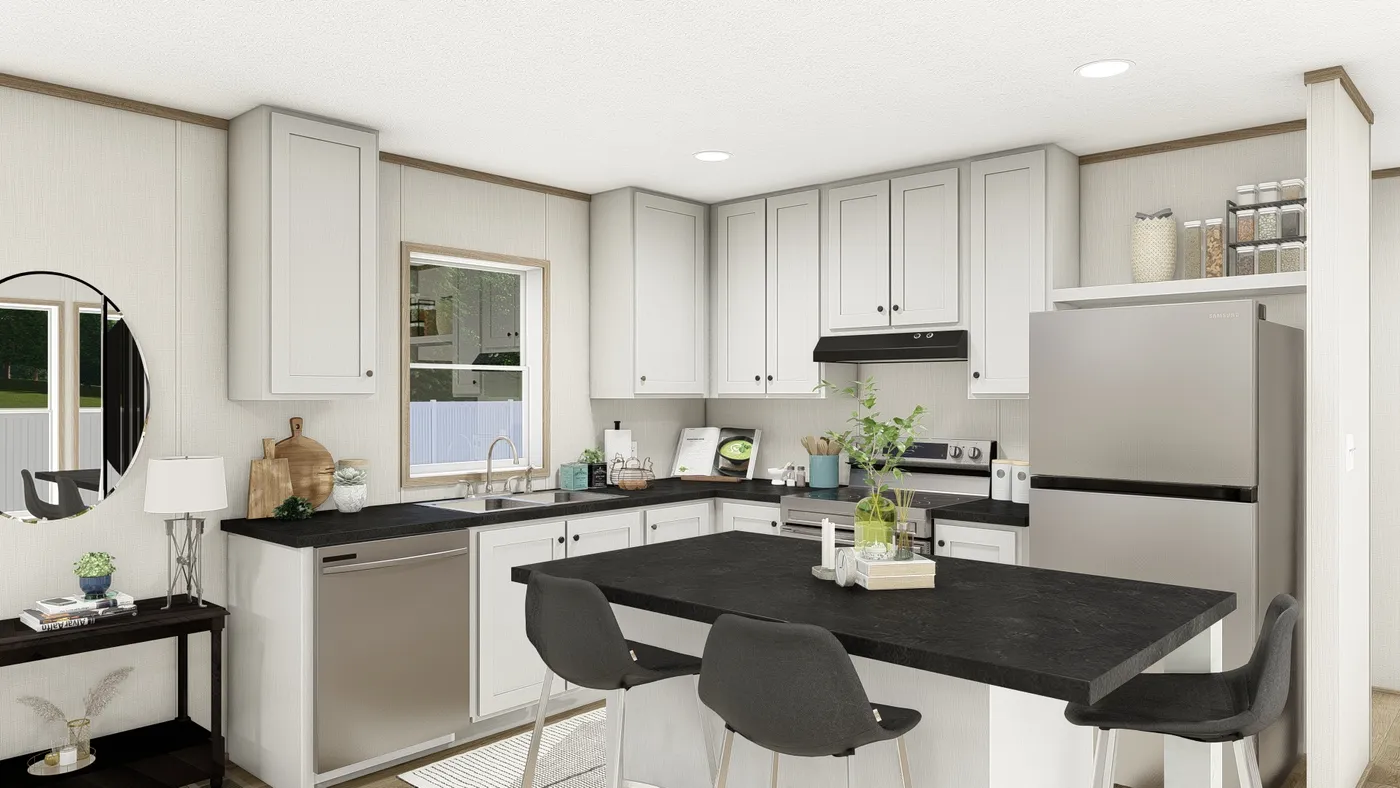 The BEACON  16X66 Kitchen. This Manufactured Mobile Home features 3 bedrooms and 2 baths.