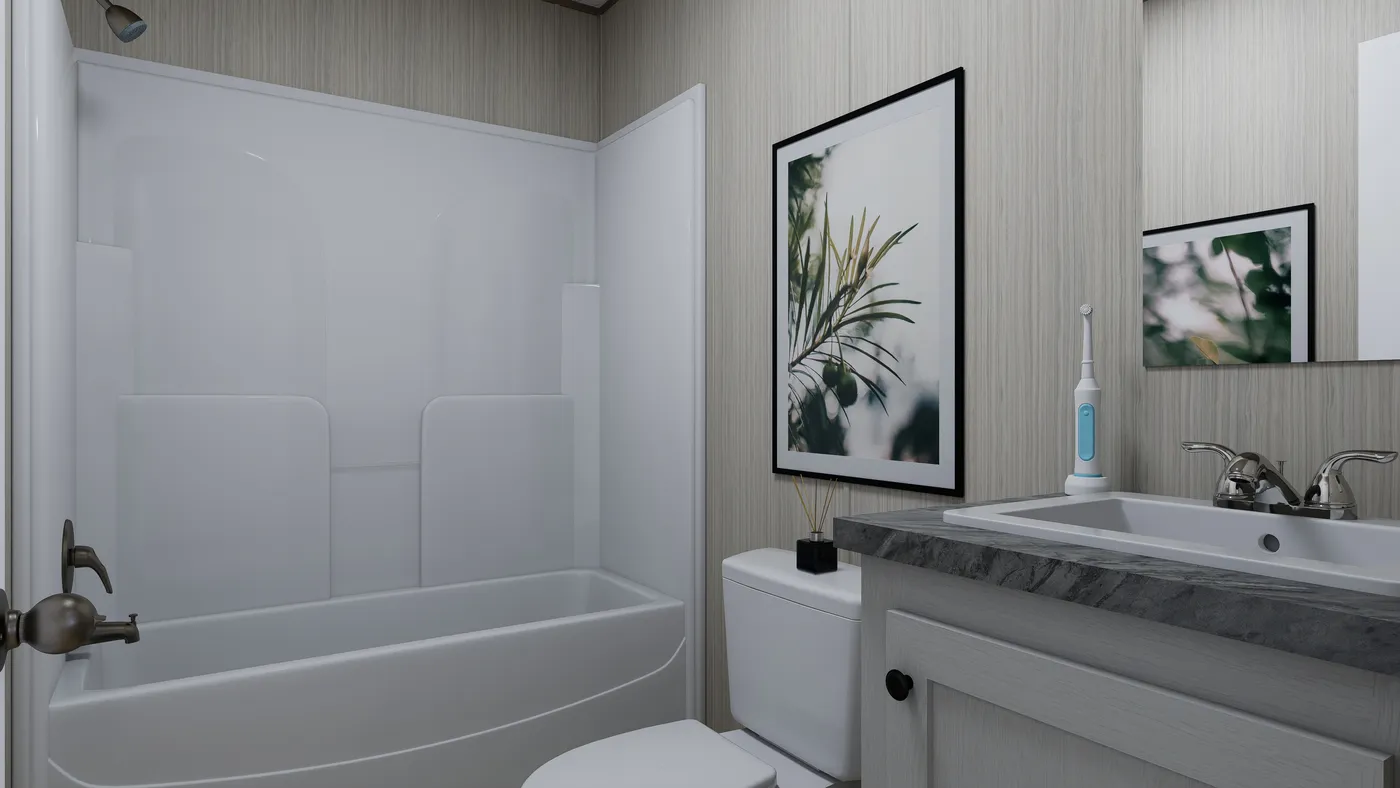 The FOOTHILLS 76 Guest Bathroom. This Manufactured Mobile Home features 3 bedrooms and 2 baths.