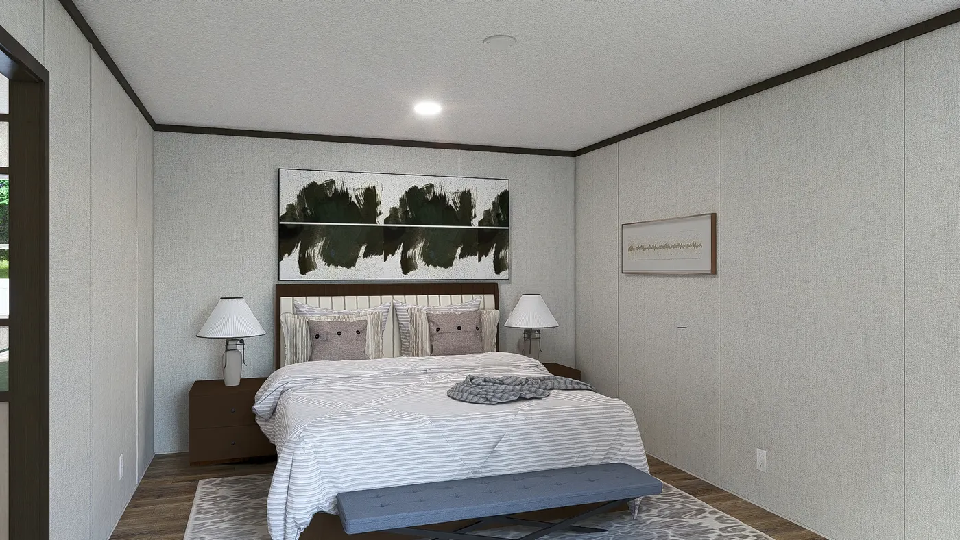 The FESTIVAL Primary Bedroom. This Manufactured Mobile Home features 3 bedrooms and 2 baths.